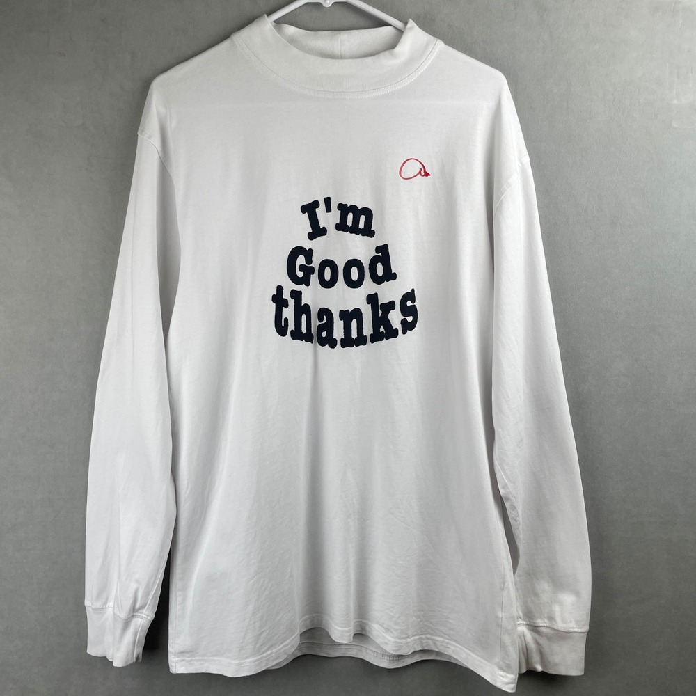 Pendleton Im Good Thanks White Mock Neck Long Sleeve Graphic T Shirt M Custom